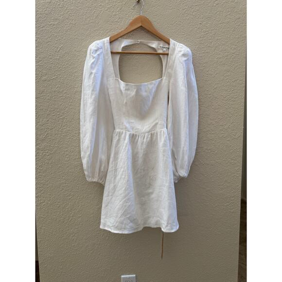 NEW Reformation $248 Brodie Puff Sleeve White Linen Open Back Mini Dress - Picture 8 of 8